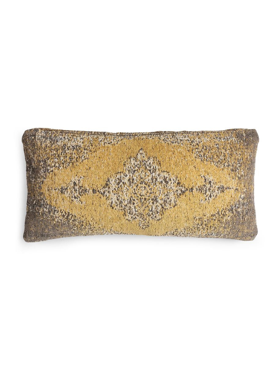 Jacquard Chenille Cushion Cover In Persian Motif  Pillow Style - Yellow & Multicolor