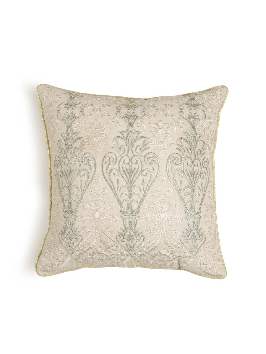 Ivory & Gold Zari Embroidery Cushion Cover