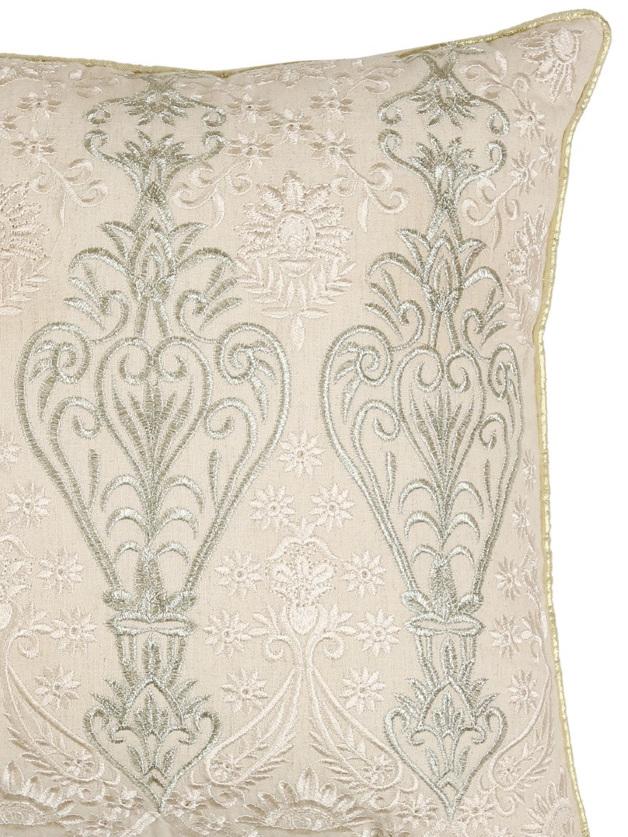 Ivory & Gold Zari Embroidery Cushion Cover