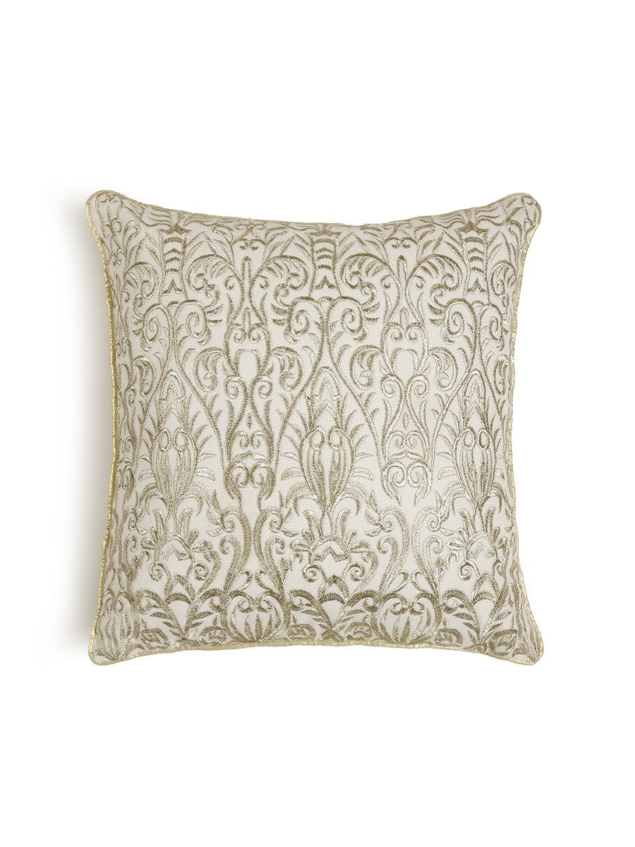 Zari Embroidery Ivory Cushion Cover