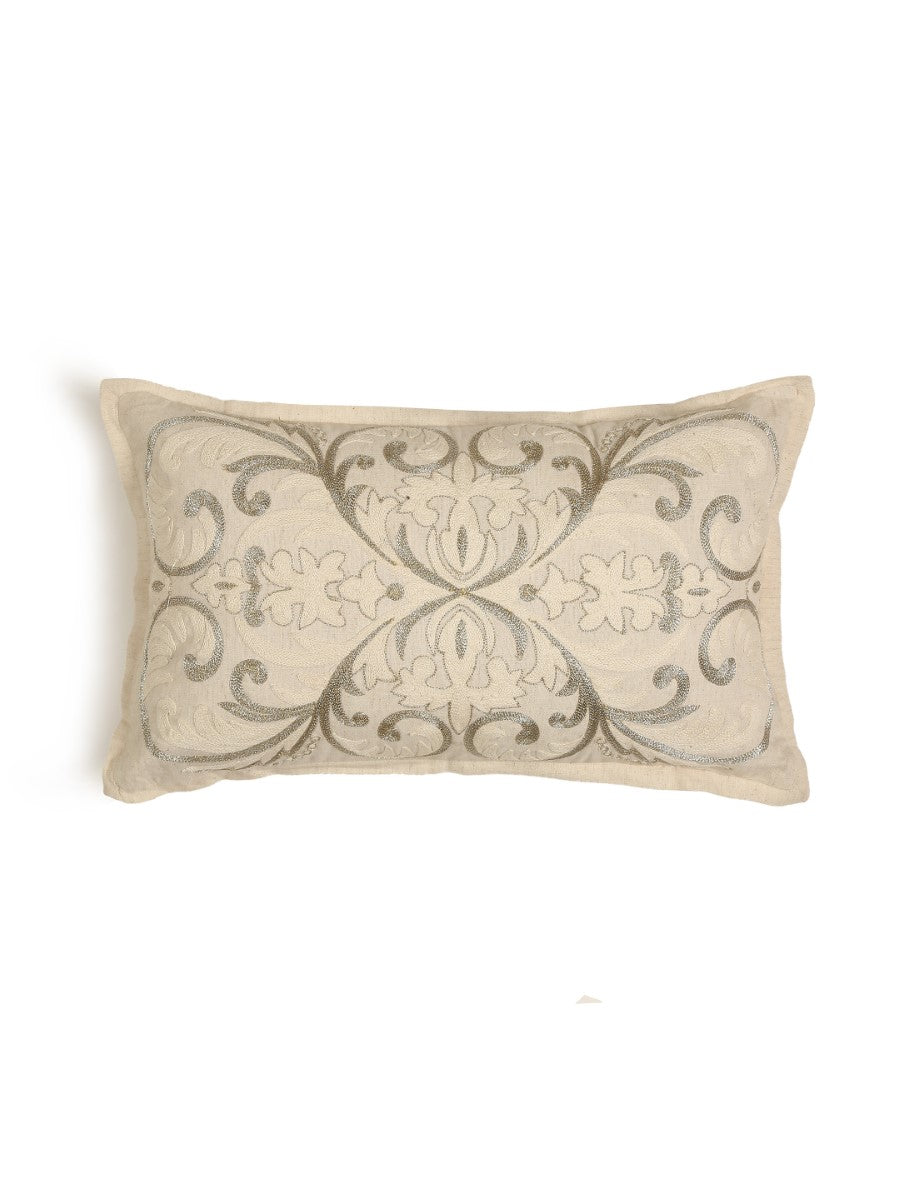 Ivory & Gold Zari Embroidery Pillow Style Cushion Cover