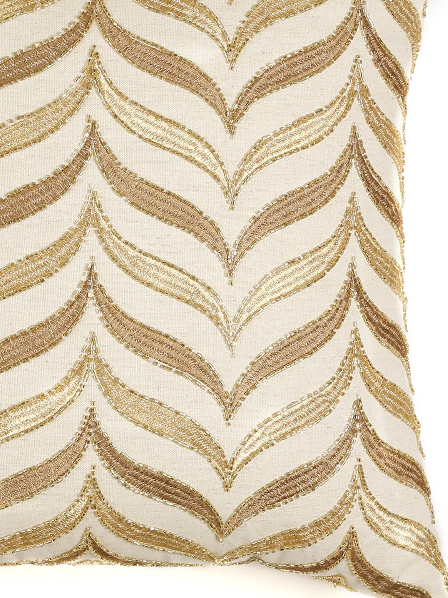 Ivory & Gold Leaf Design Cushion Cover