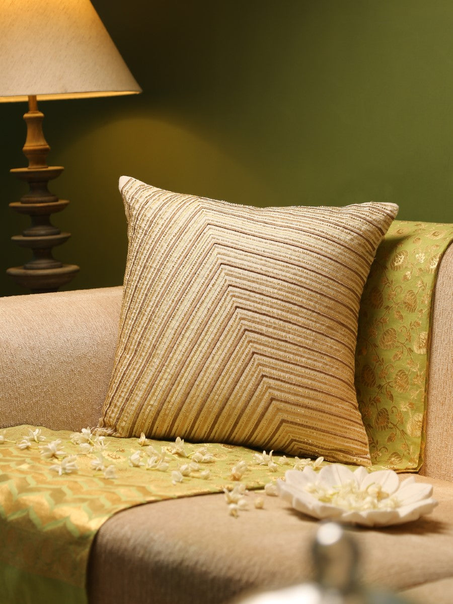 Ivory & Gold Geometric Design Beaded Cushion Cover