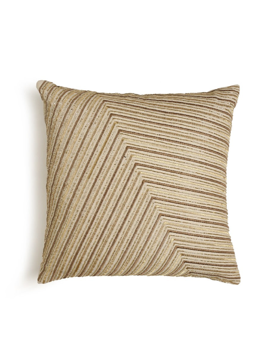 Ivory & Gold Geometric Design Beaded Cushion Cover