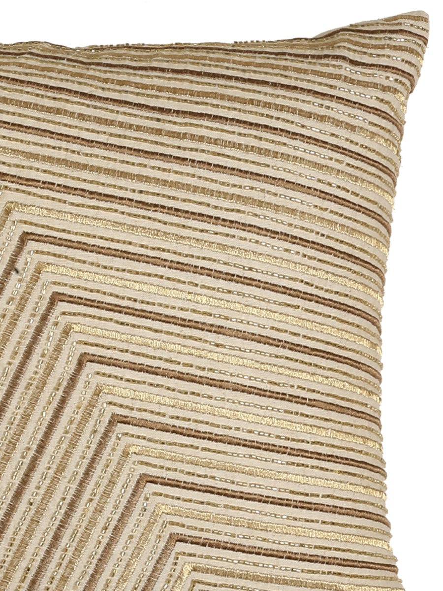Ivory & Gold Geometric Design Beaded Cushion Cover