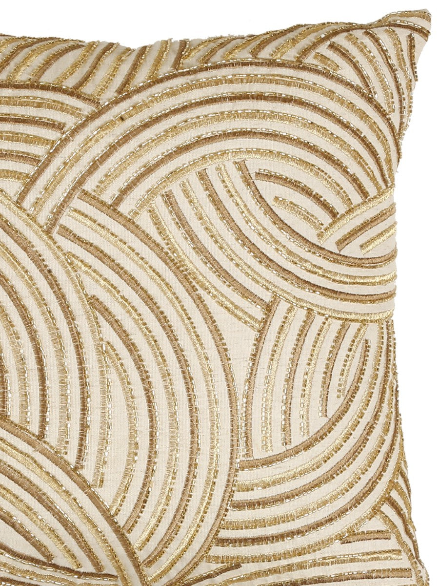 Ivory And Gold Wave Design Cushion Cover
