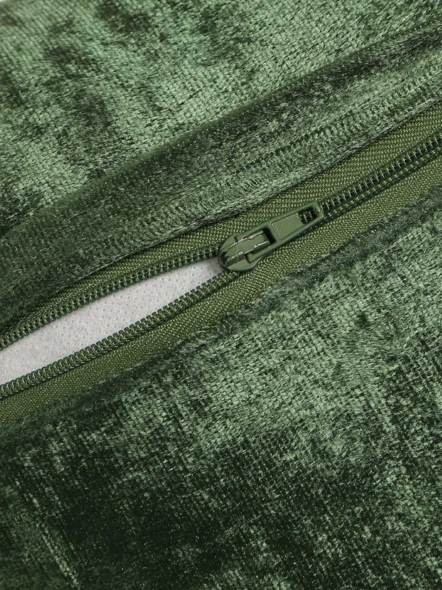 Green Velvet Cushion Cover With Zari Embroidery - Rectangle