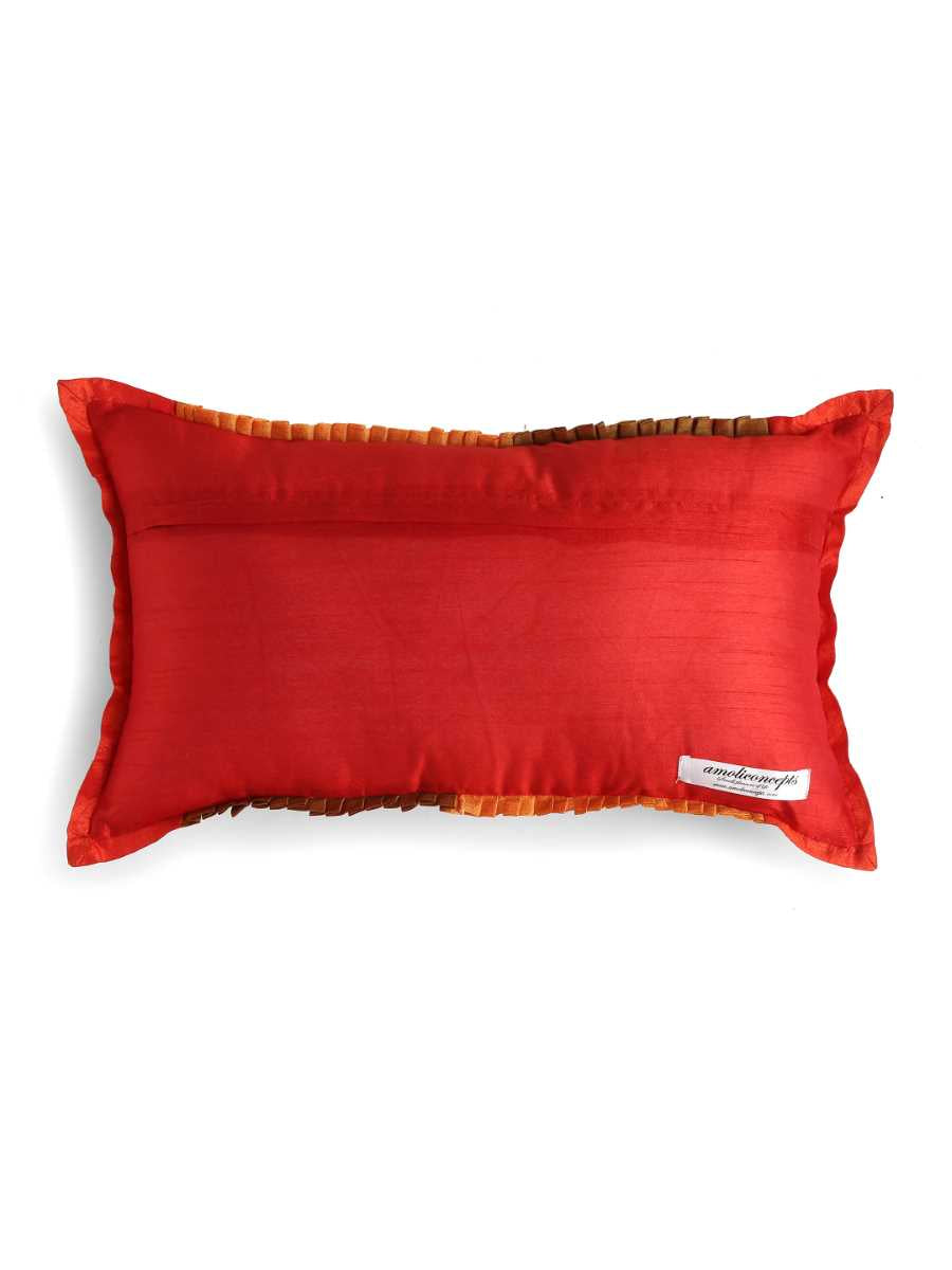 Red And Multicolor Patch Work Embroidered Cushion Cover With Sequin Base