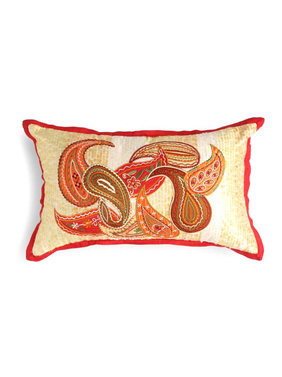 Paisley Design Patch Work Embroidered Cushion Cover With Sequin Base