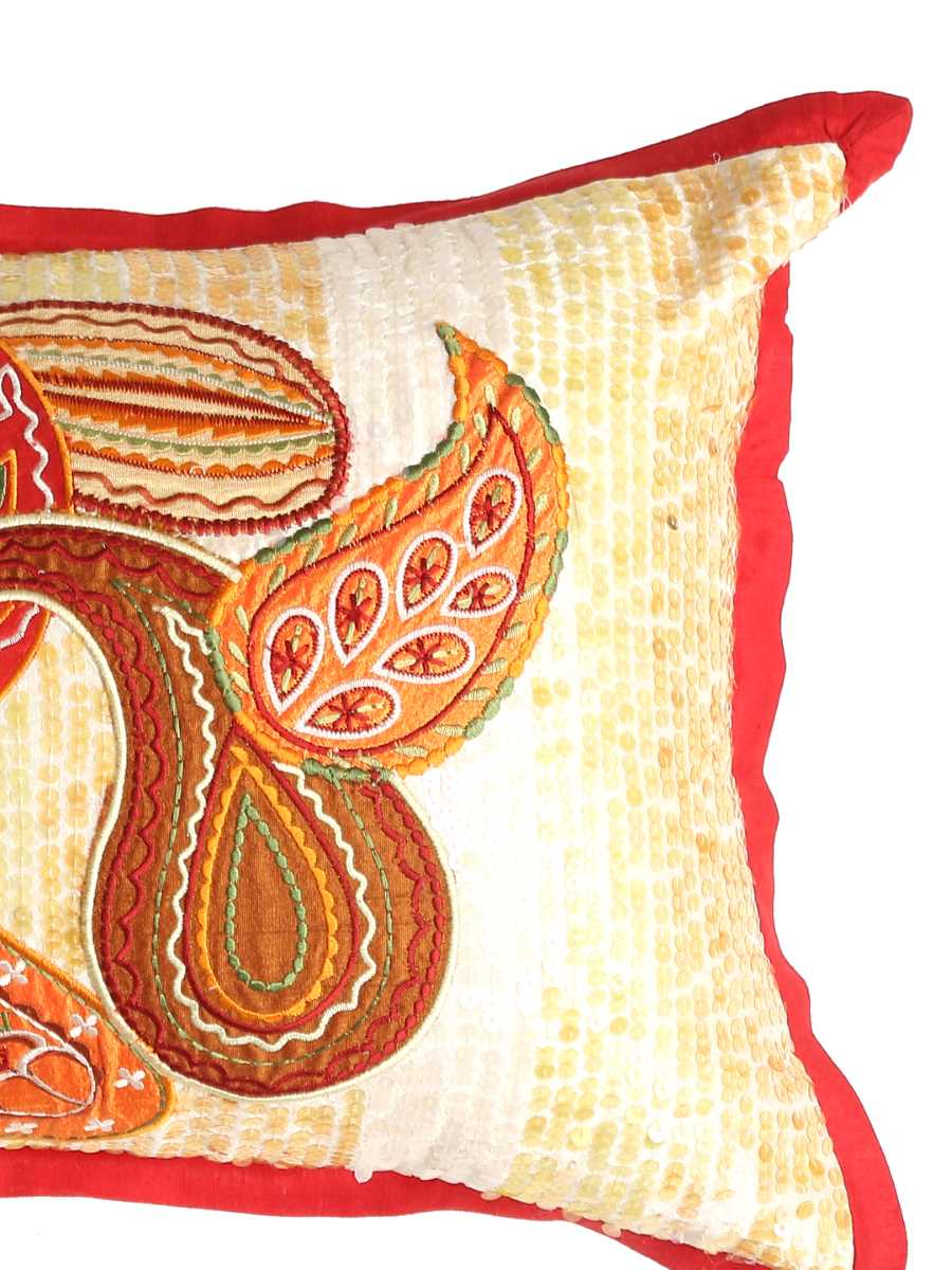 Paisley Design Patch Work Embroidered Cushion Cover With Sequin Base