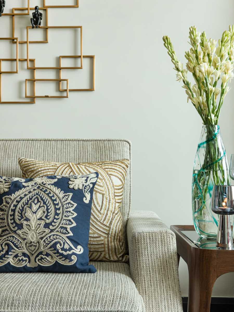 Blue Embroidered & Embellished Cushion Cover
