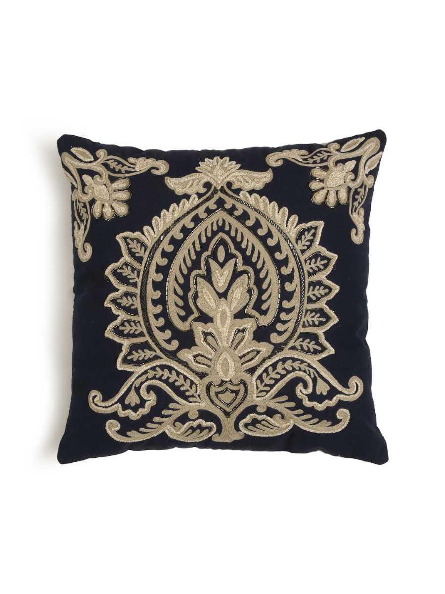 Blue Embroidered & Embellished Cushion Cover