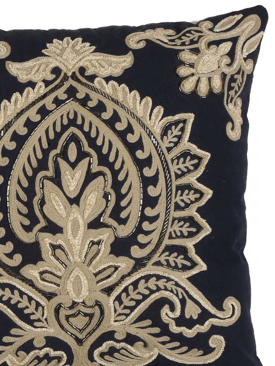 Blue Embroidered & Embellished Cushion Cover
