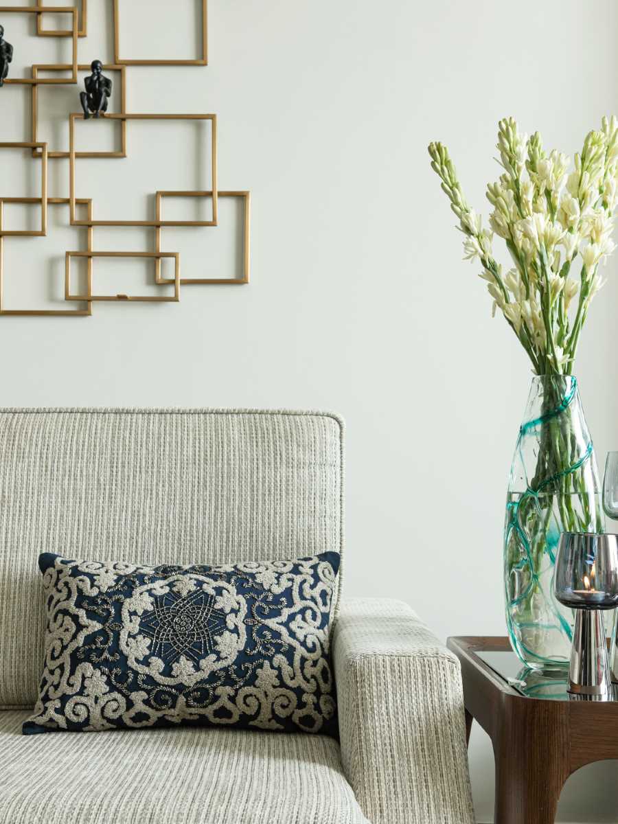 Blue & Ivory Pillow Style Embroidered Cushion Cover