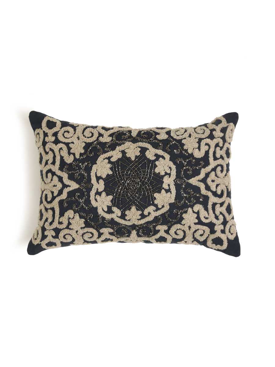 Blue & Ivory Pillow Style Embroidered Cushion Cover