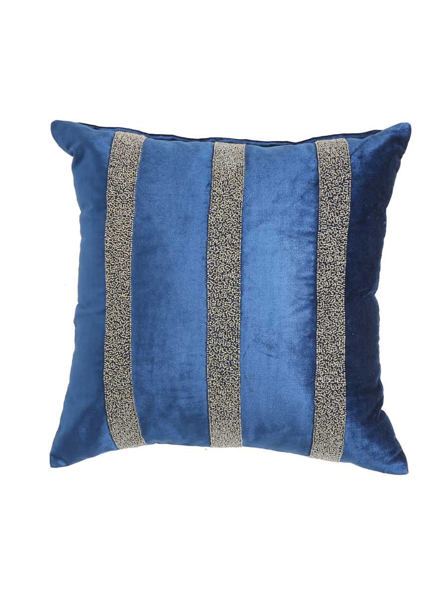 Blue Velvet Hand Beaded Cushion Cover
