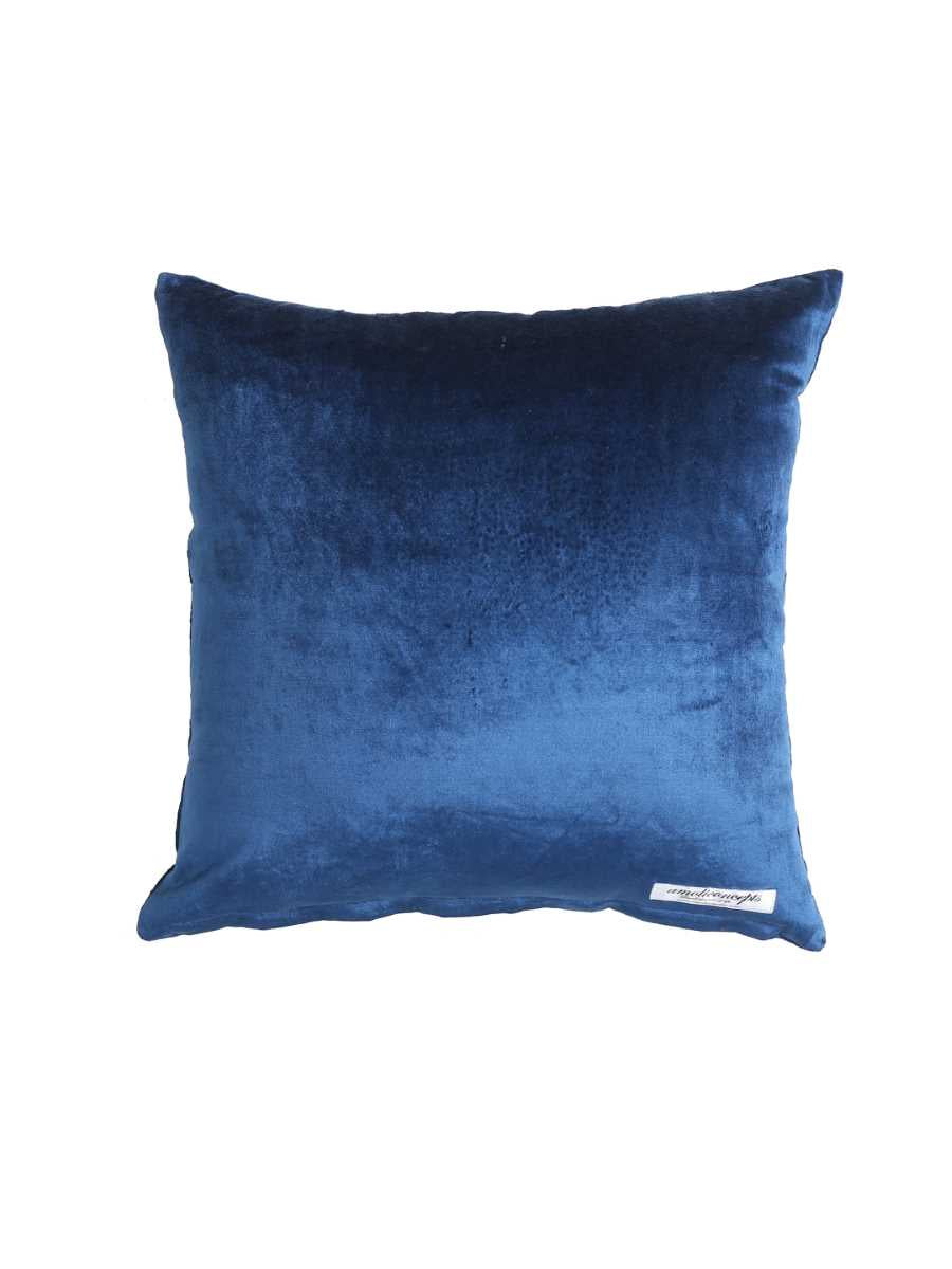 Blue Velvet Zari Embroidery And Hand Beaded Cushion Cover