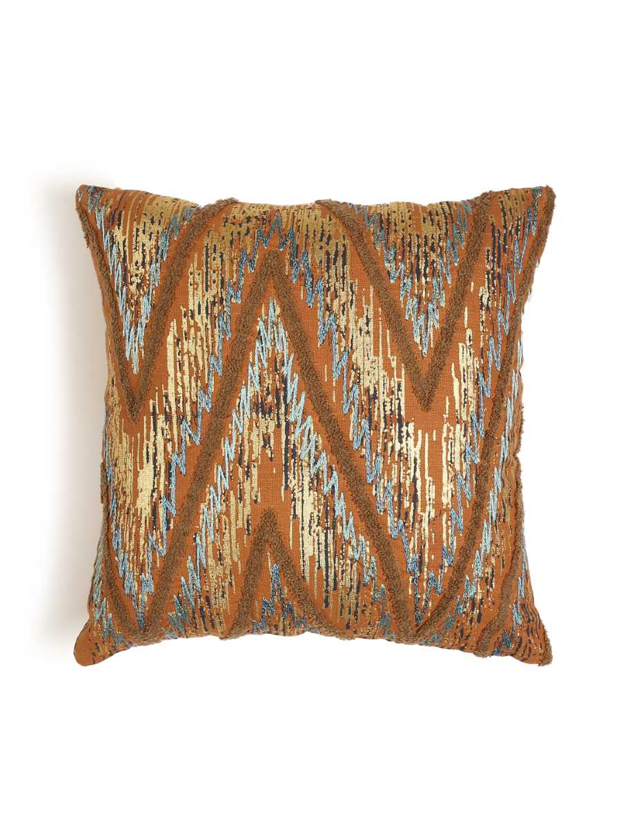 Mustard & Blue Hand Beaded Cushion Cover Wave Design
