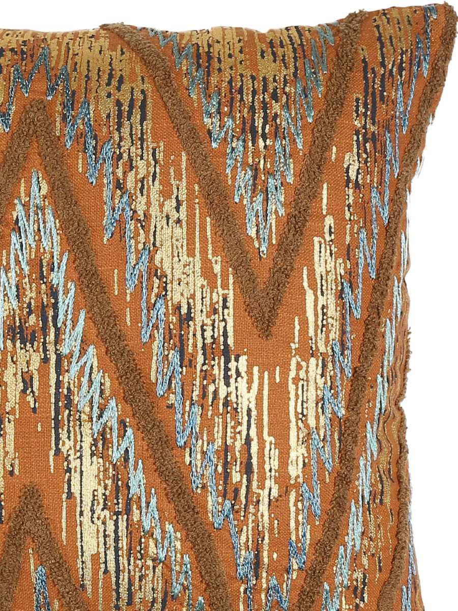Mustard & Blue Hand Beaded Cushion Cover Wave Design