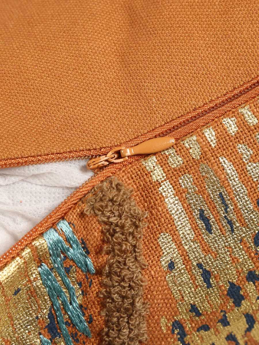 Mustard & Blue Hand Beaded Cushion Cover Wave Design