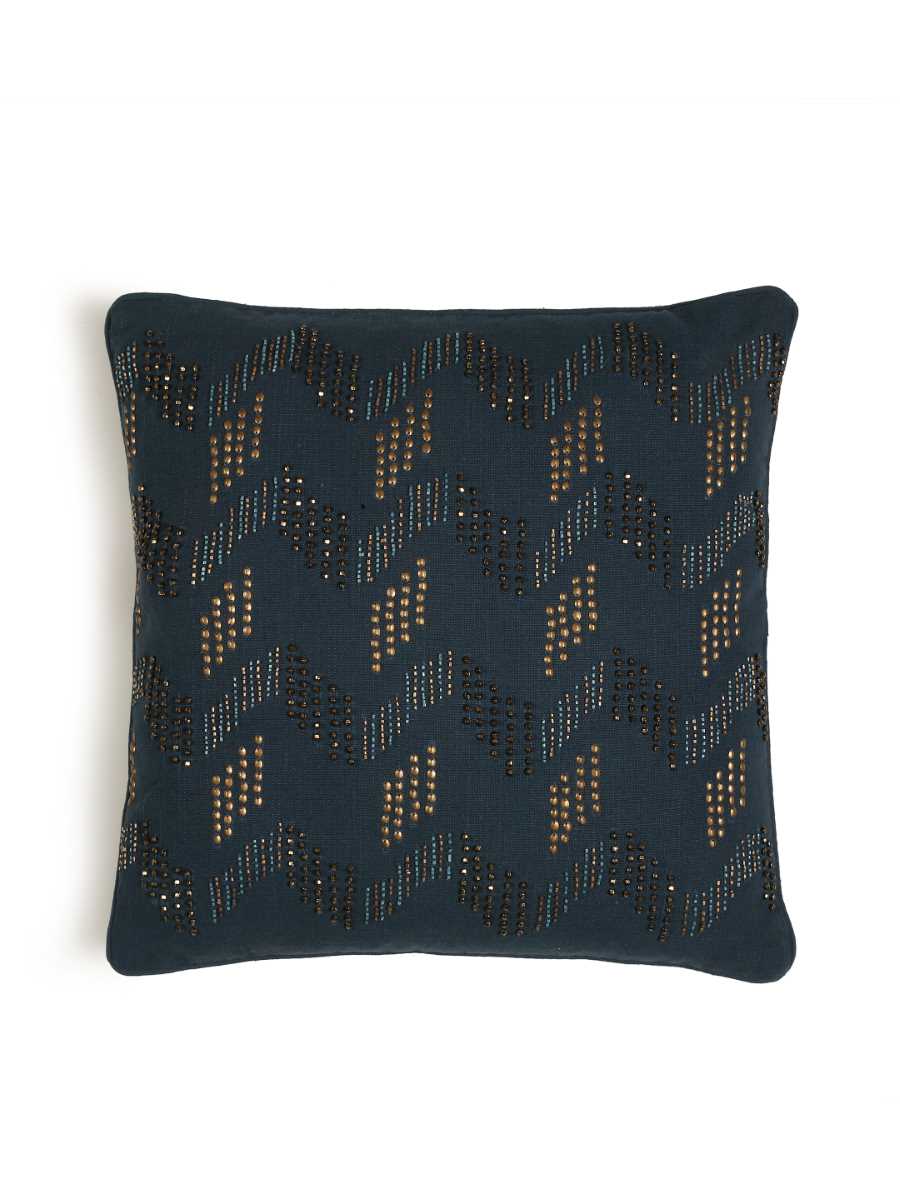 Blue Hand Beaded Cushion Cover