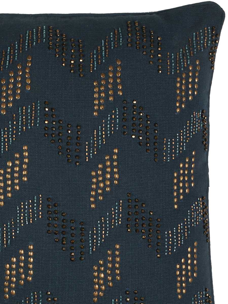 Blue Hand Beaded Cushion Cover