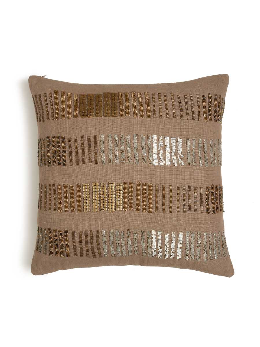 Grey Hand Beaded Cushion Cover