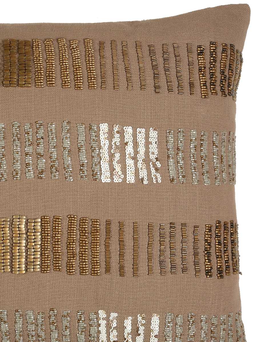 Grey Hand Beaded Cushion Cover