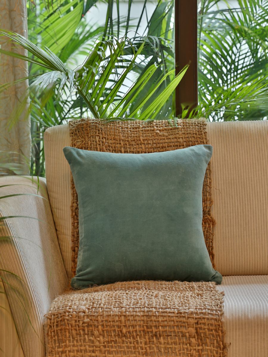 Sea Green Cotton Velvet Cushion Cover