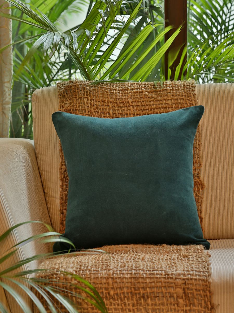 Teal Cotton Velvet cushion Cover