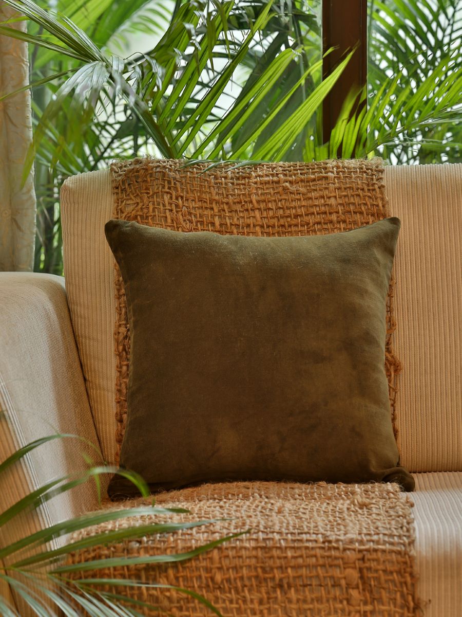 Olive Green Cotton Velvet Cushion Cover