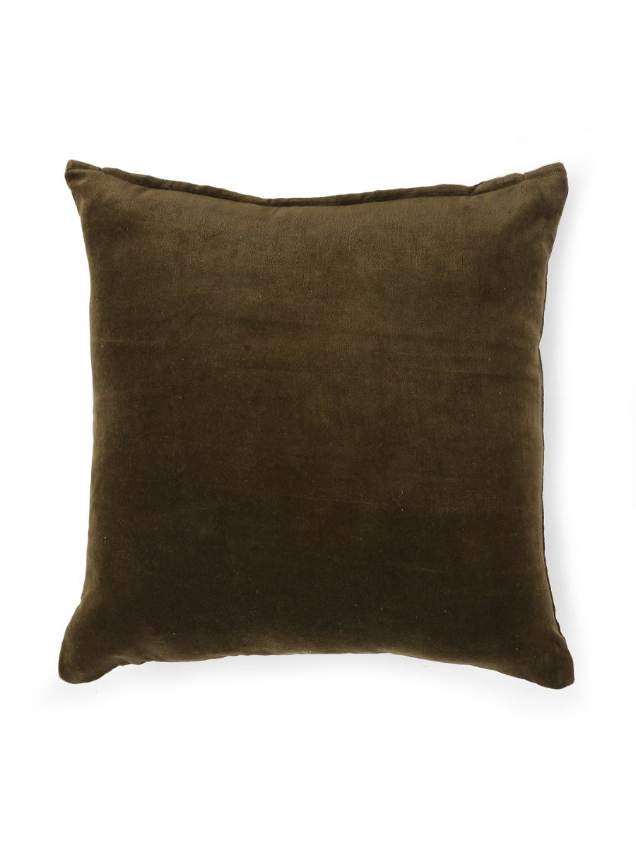 Olive Green Cotton Velvet Cushion Cover