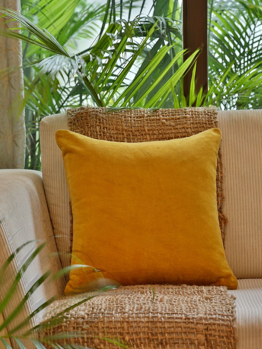 Yellow Cotton Velvet Cushion Cover