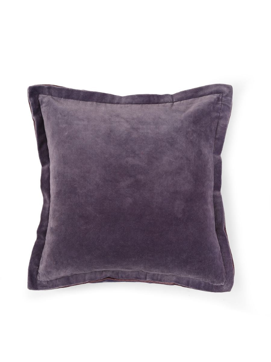 Lavender Cotton Velvet Cushion Cover With Contrast Border Trim