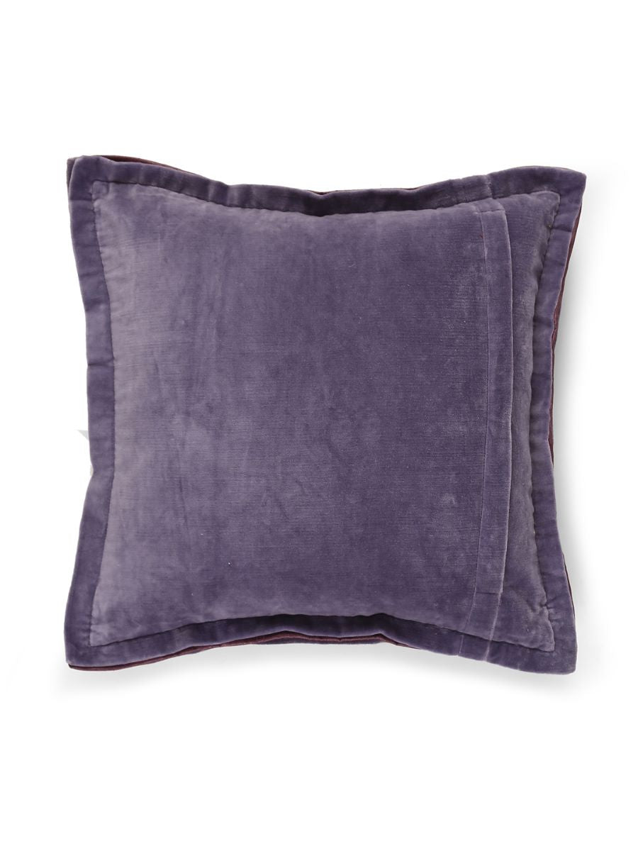 Lavender Cotton Velvet Cushion Cover With Contrast Border Trim