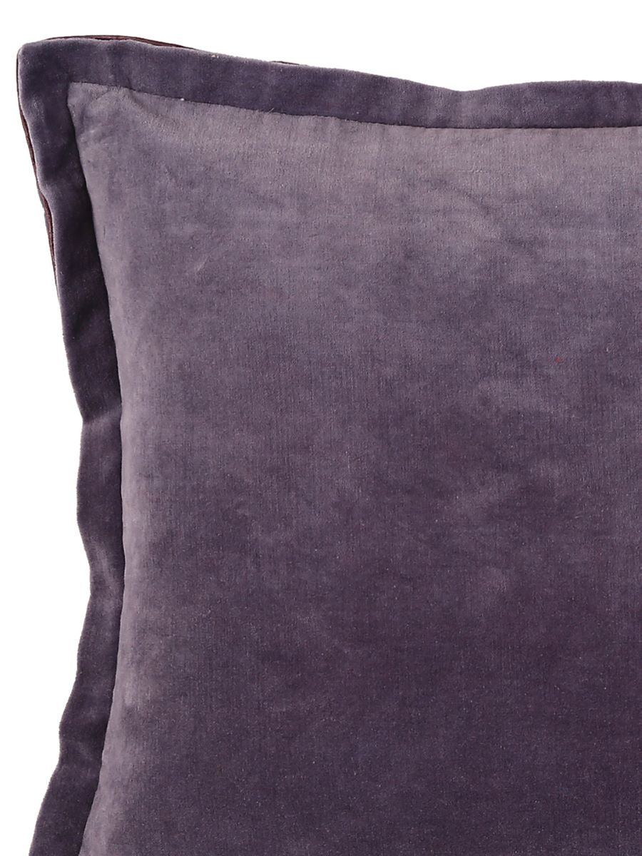 Lavender Cotton Velvet Cushion Cover With Contrast Border Trim