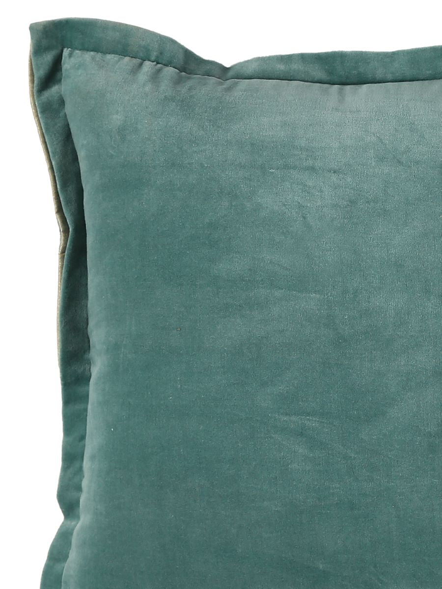 Sea Green Cotton Velvet Cushion Cover With Contrast Border Trim