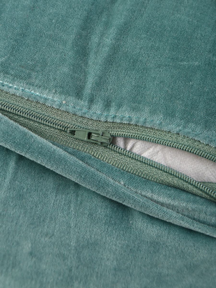 Sea Green Cotton Velvet Cushion Cover With Contrast Border Trim