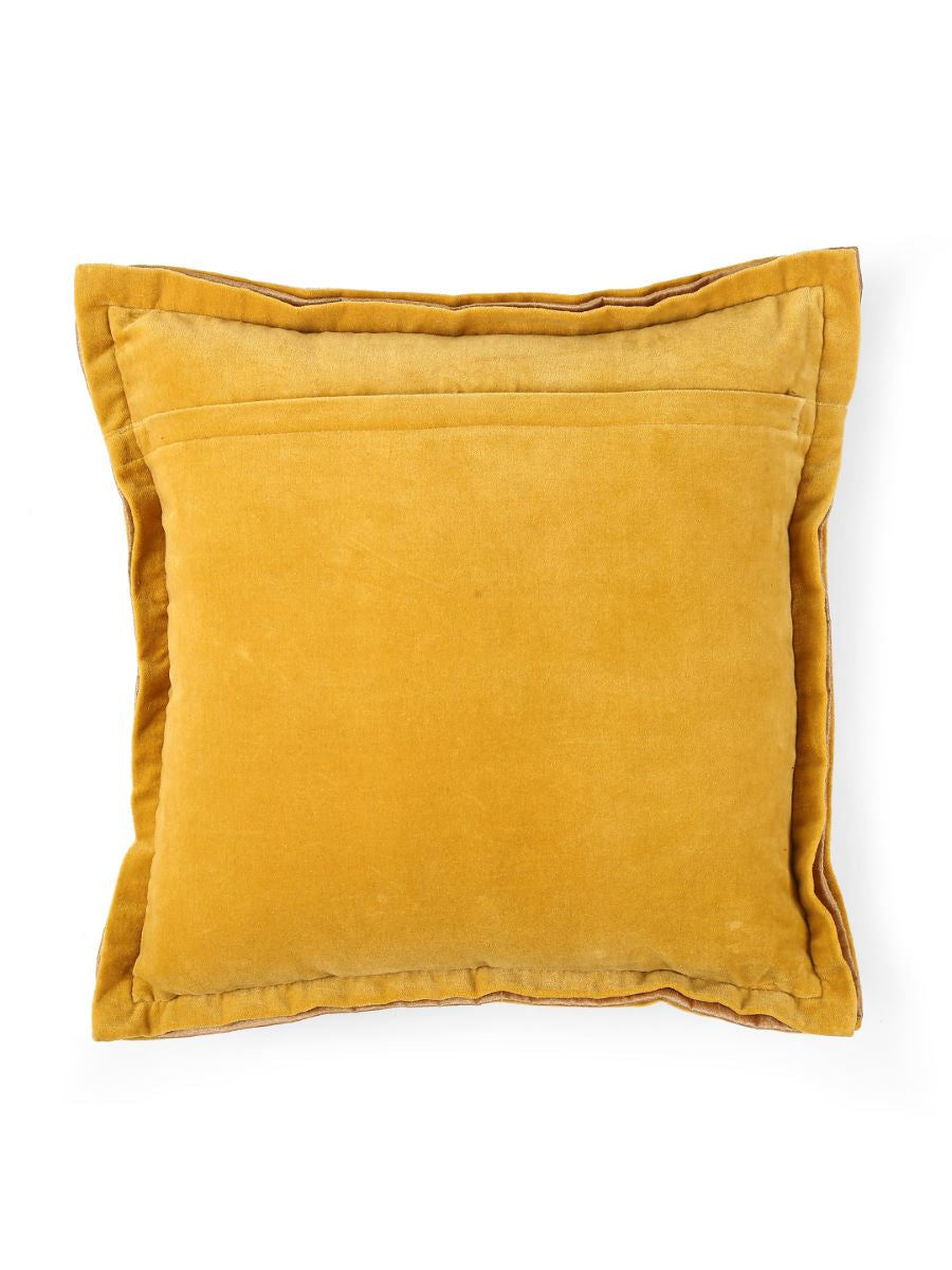 Yellow Cotton Velvet Cushion Cover With Contrast Border Trim