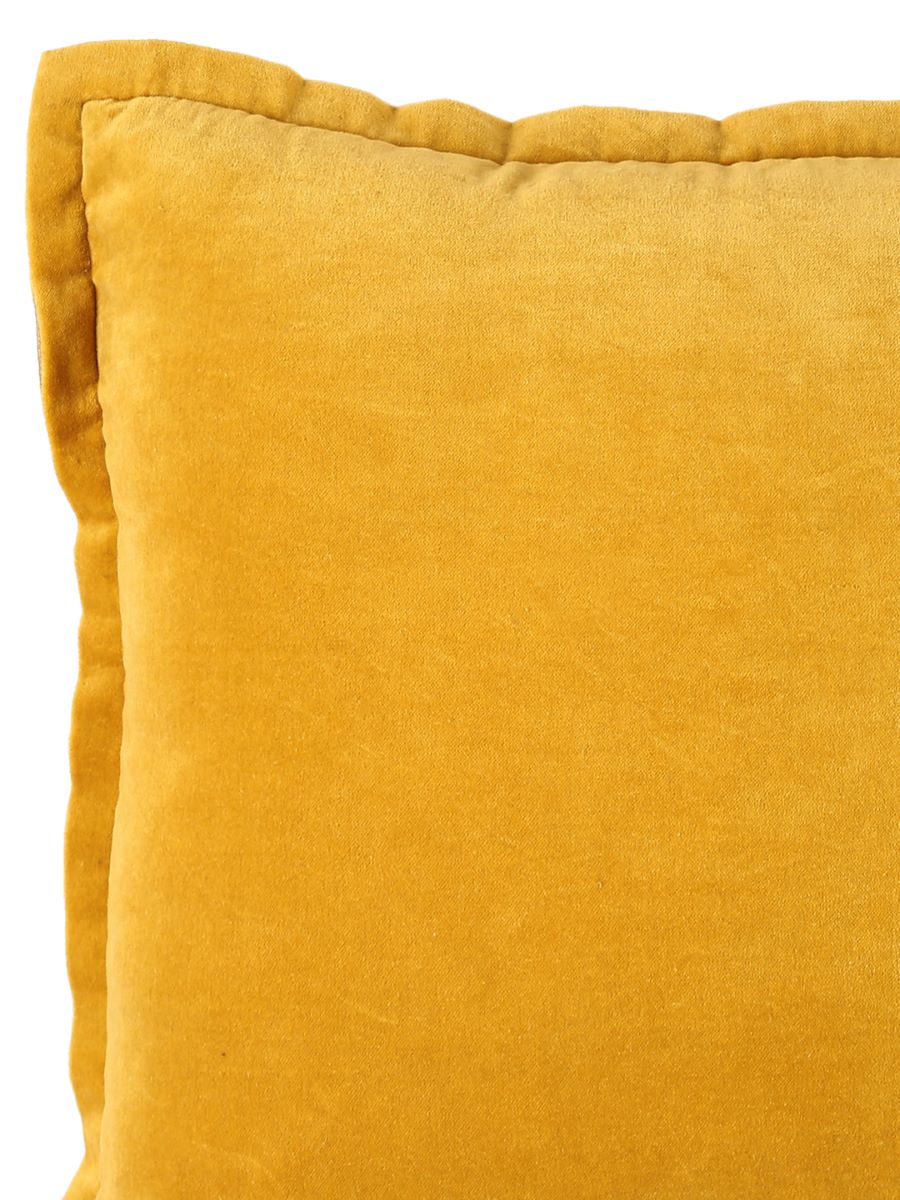 Yellow Cotton Velvet Cushion Cover With Contrast Border Trim