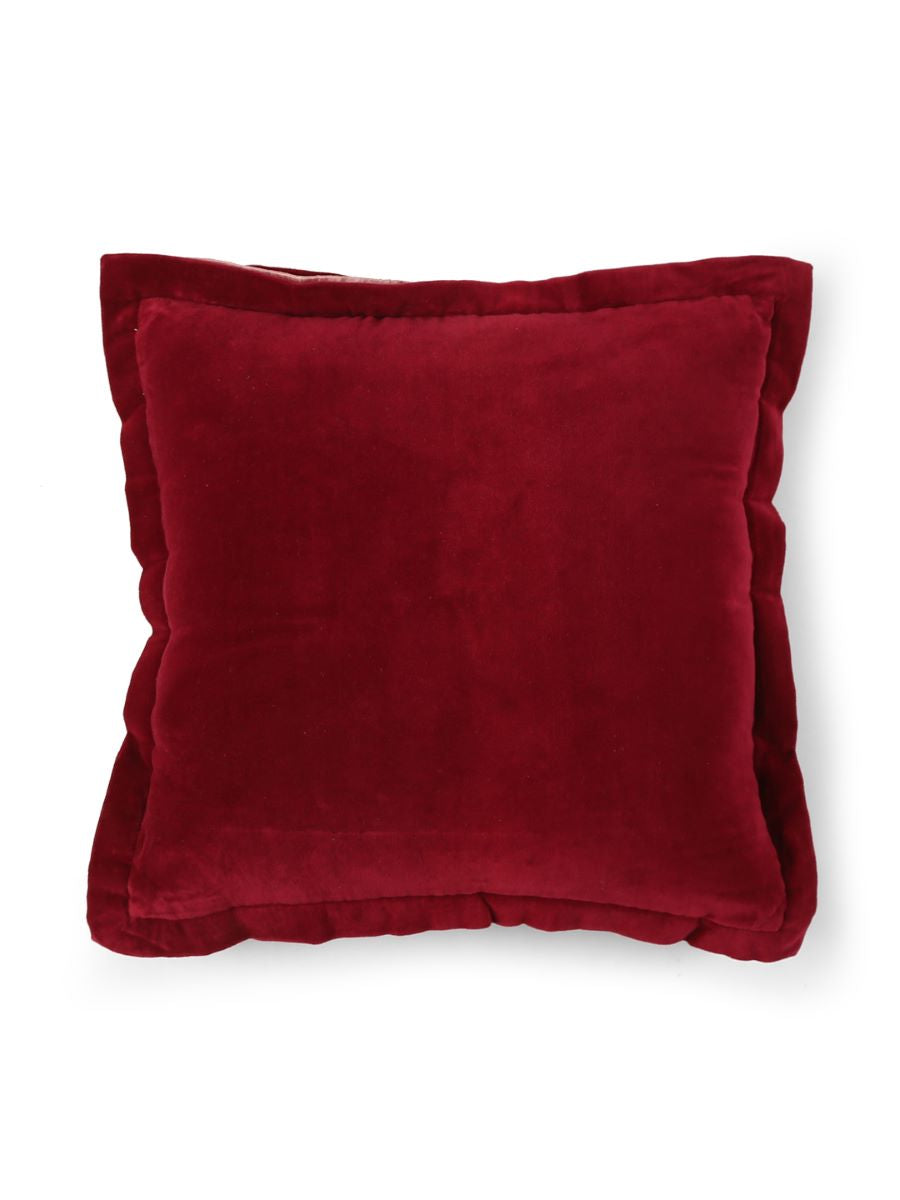 Maroon Cotton Velvet Cushion Cover With Contrast Border Trim