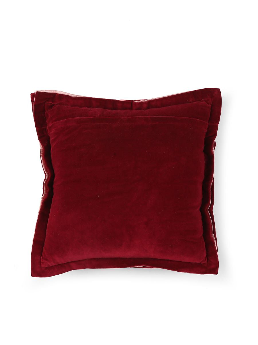 Maroon Cotton Velvet Cushion Cover With Contrast Border Trim