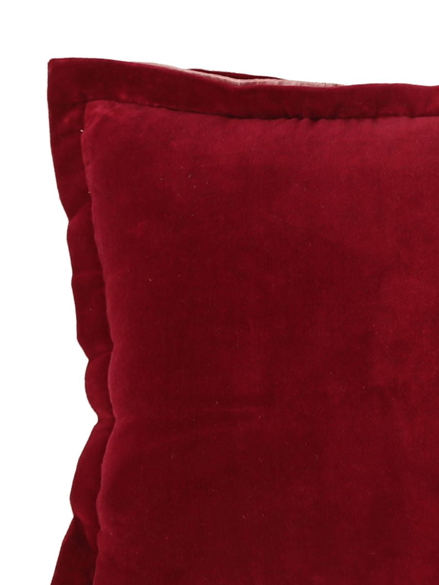 Maroon Cotton Velvet Cushion Cover With Contrast Border Trim