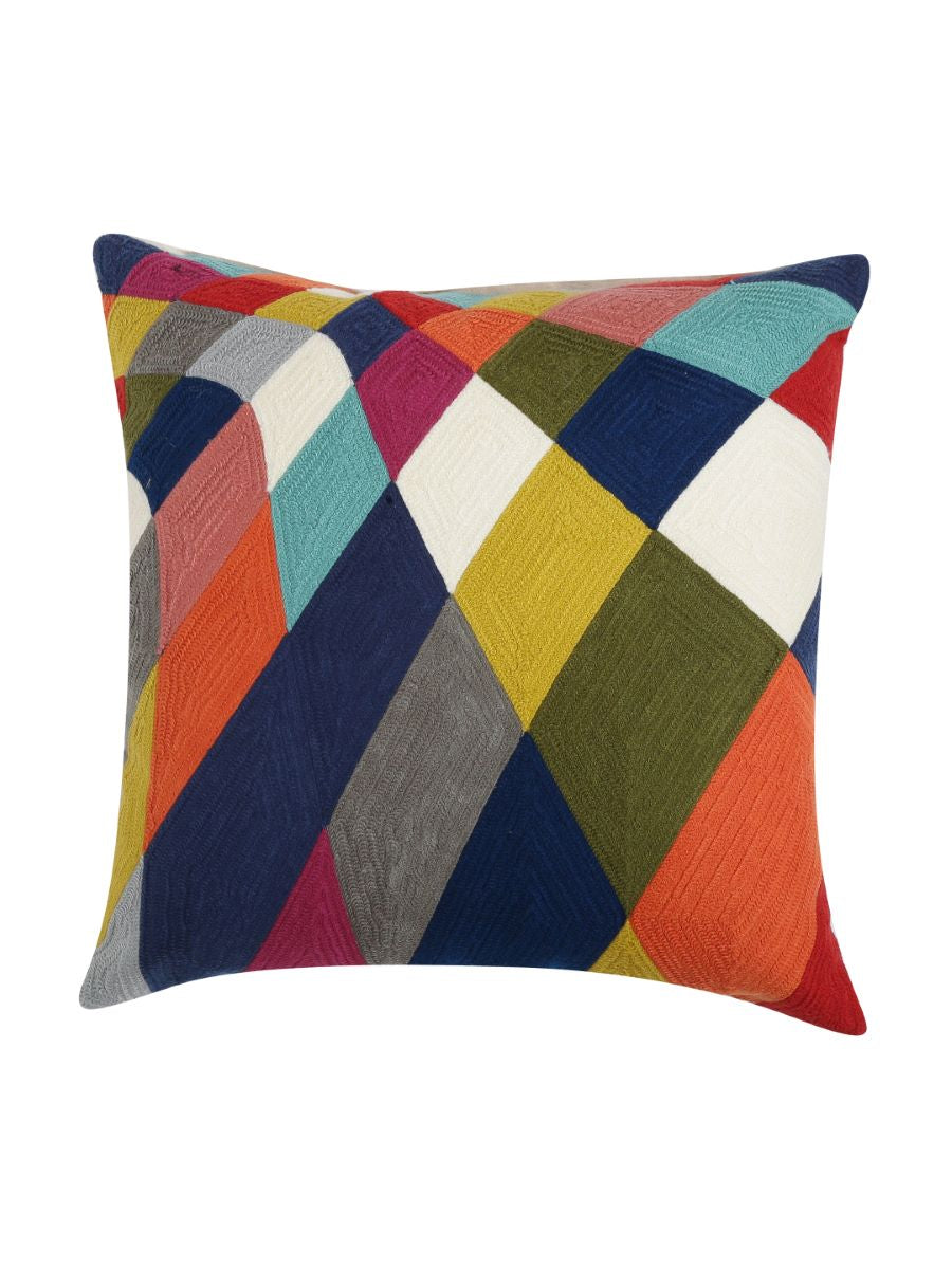 Beautiful Color Block Design Embroidered Cushion Cover