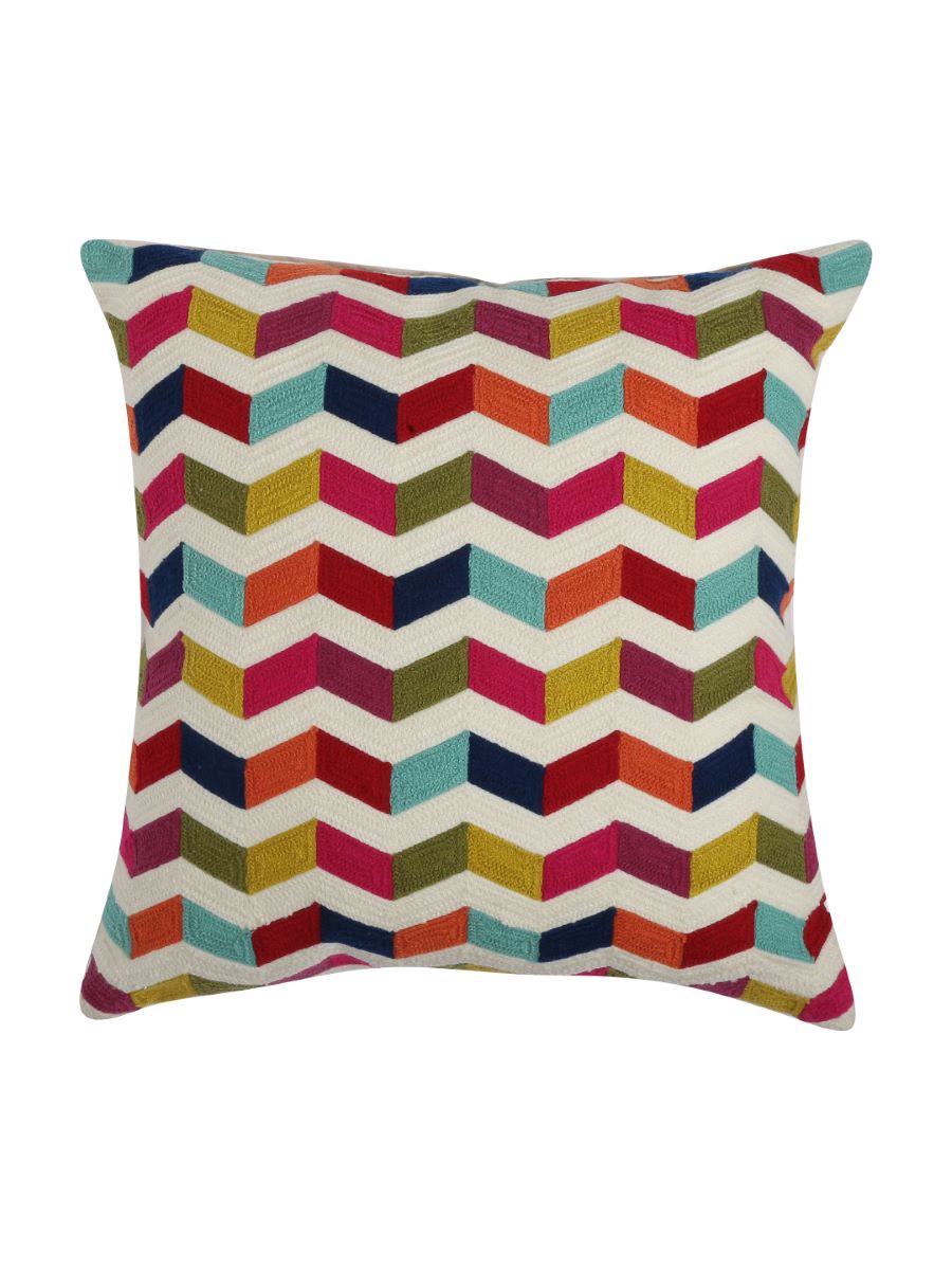 Colorful Waves Design Embroidered Cushion Cover