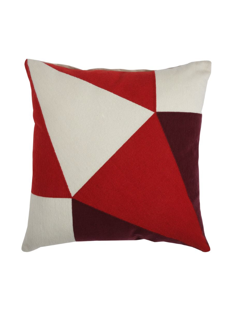 Beautiful Color Block Design Red & White Embroidered Cushion Cover
