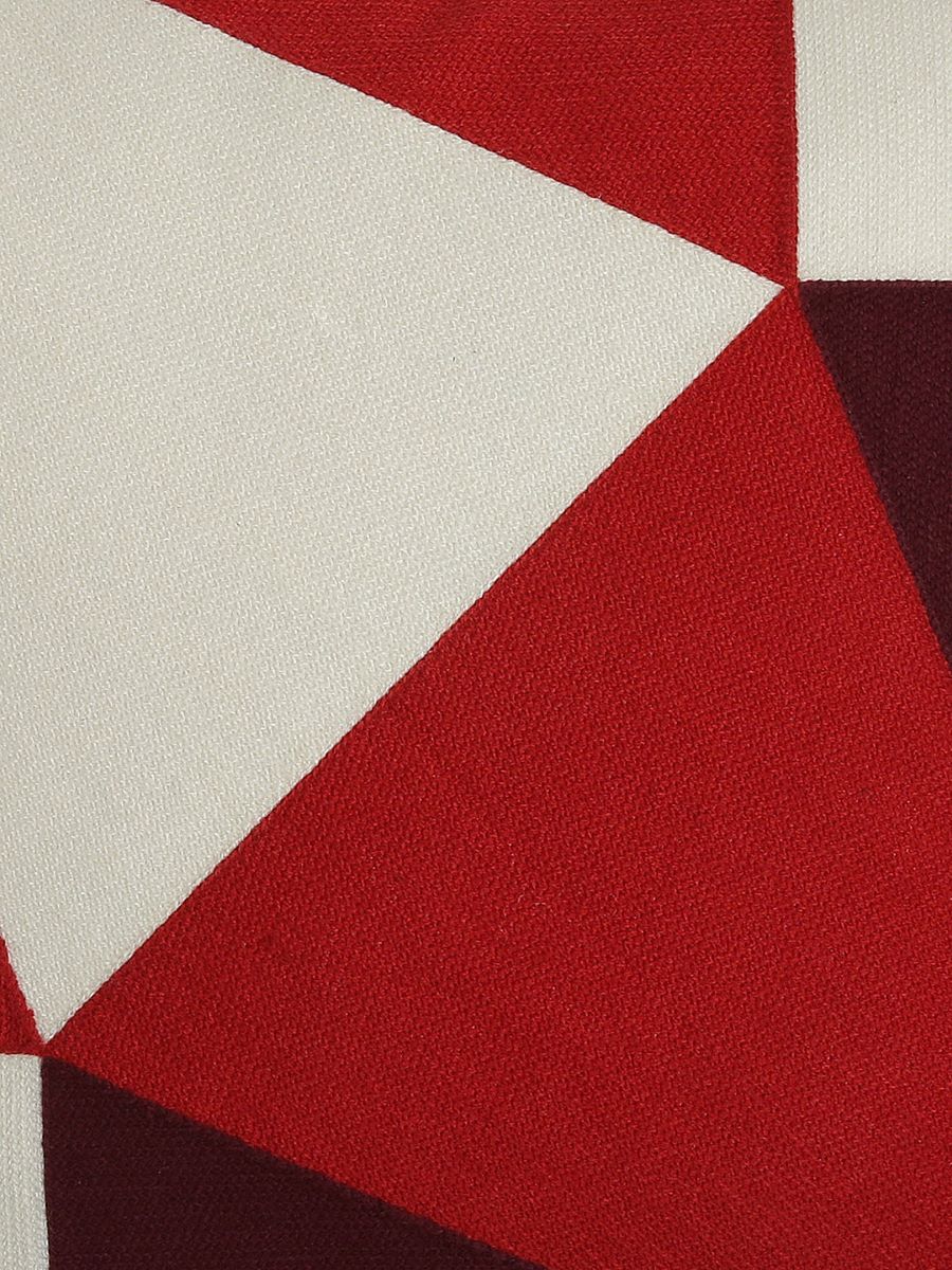 Beautiful Color Block Design Red & White Embroidered Cushion Cover