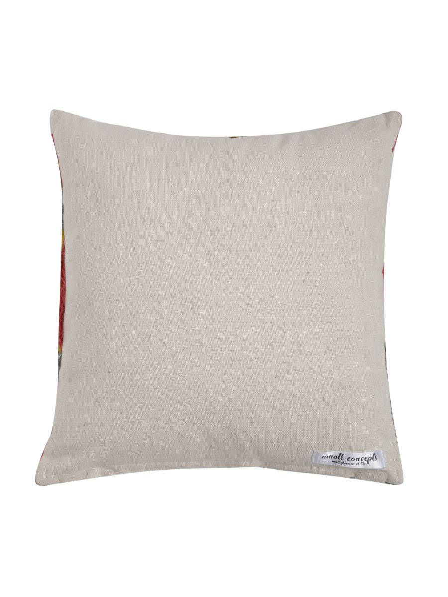 Beautiful Color Block Design Red & White Embroidered Cushion Cover