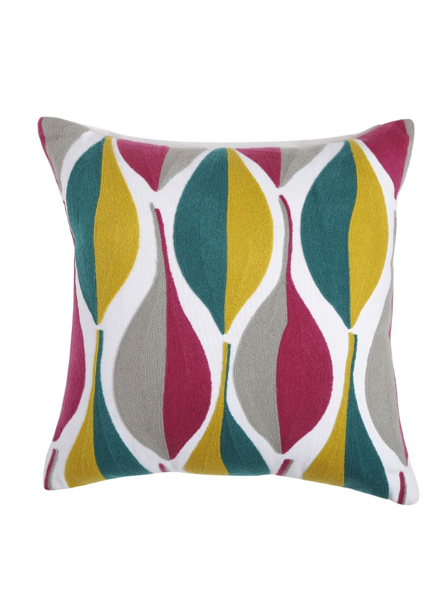 Colorful Leaf Design Embroidered Cushion Cover