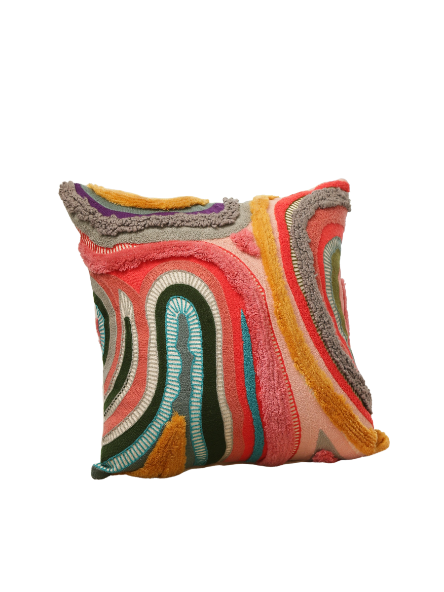 Abstract Design Tufted And Embroidered Cushion Cover